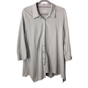 Soft Surroundings Women's Asymmetrical Sage Green 3/4 Sleeve Button Up Shirt PL